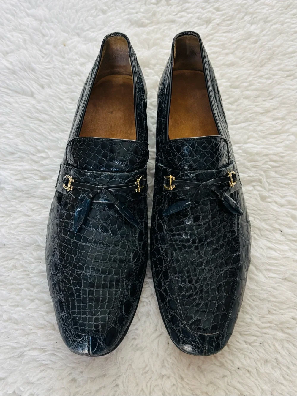 Vintage Genuine Croc Skin Navy Blue Leather Customized Slip On Shoes 10.5